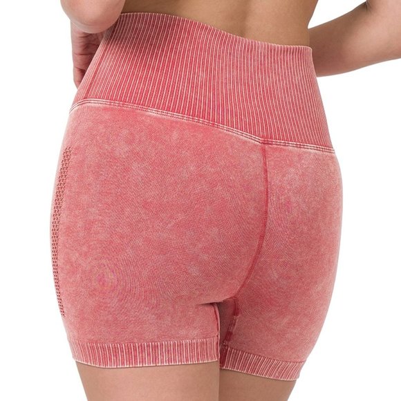 Zenana NWT Stone Washed Seamless High Waisted Shorts in Black - Picture 4 of 5